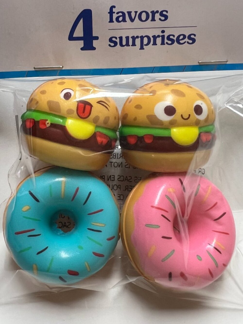 Novelty Fast Food Squishy Toys Slow Rising donut & burger winking with tongu out